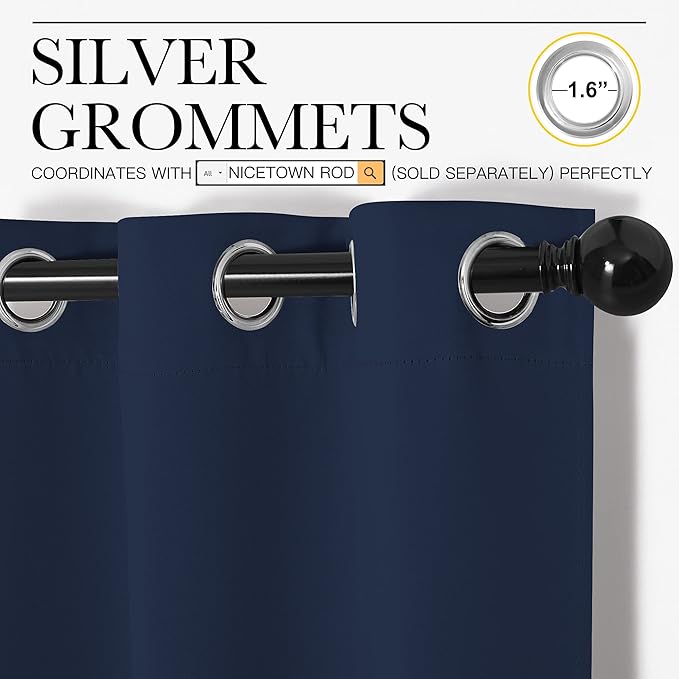 NICETOWN Blackout Draperies Curtains, All Season Thermal Insulated Solid Grommet Top Blackout Curtains/Drapes for Kid's Room (Navy, 1 Pair, 29 x 45 Inch)