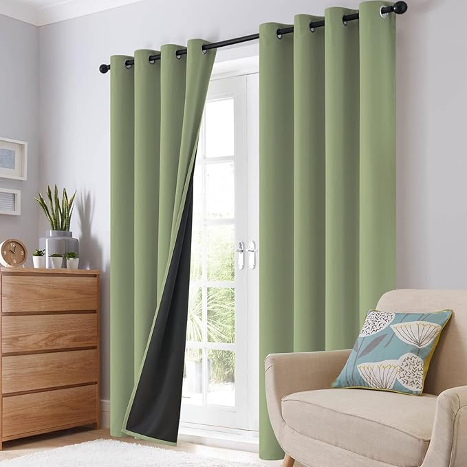SimpleHome 100% Blackout Curtains for Bedroom,Thermal Insulated Grommet Window Drapes Room Darkening Sage Curtains for Living Room with Black Back,42 x 63 Inch,2 Panels