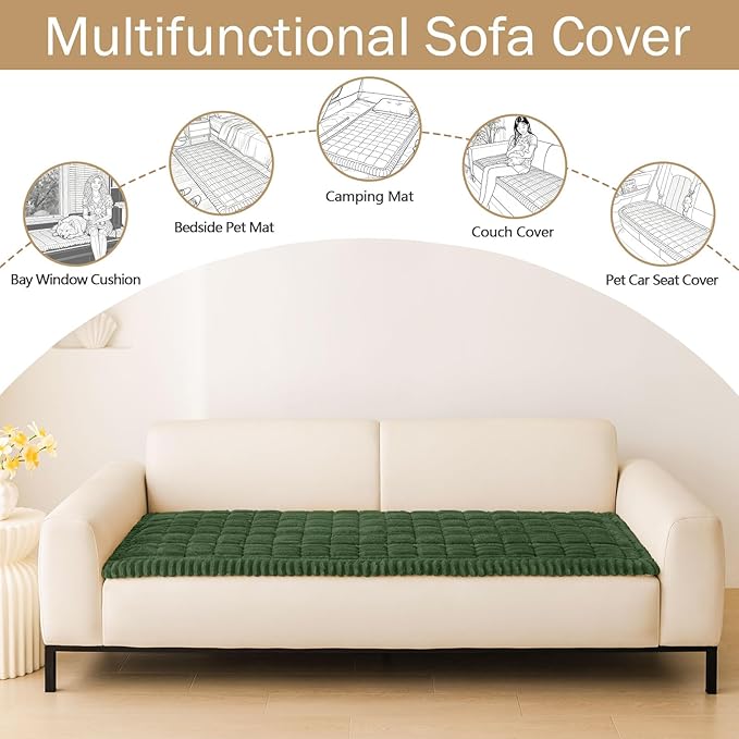 hyha Couch Covers for Dogs Washable, Non Slip Plush Dog Sofa Protectors, Fuzzy Pet Couch Covers for 3 Cushion Sofa Pet Friendly (Dark Green, 27.6" x 70.9")