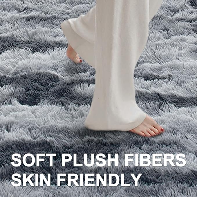 8x10 Ft Extra Large Shag Rugs for Living Room, Tie Dyed Ultra Soft Fluffy Furry Area Rugs for Bedroom Indoor Floor, Aesthetic Carpet for Kids Home Decor (Grey)