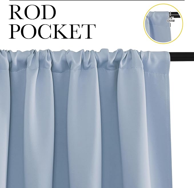 NICETOWN Blackout Curtains for Living Curtains, Vintage Blue, 1 Pair, 34-inch W x 84-inch L, Home Decorations Thermal Insulated Solid Pole Top Blackout Drapes for Living Room