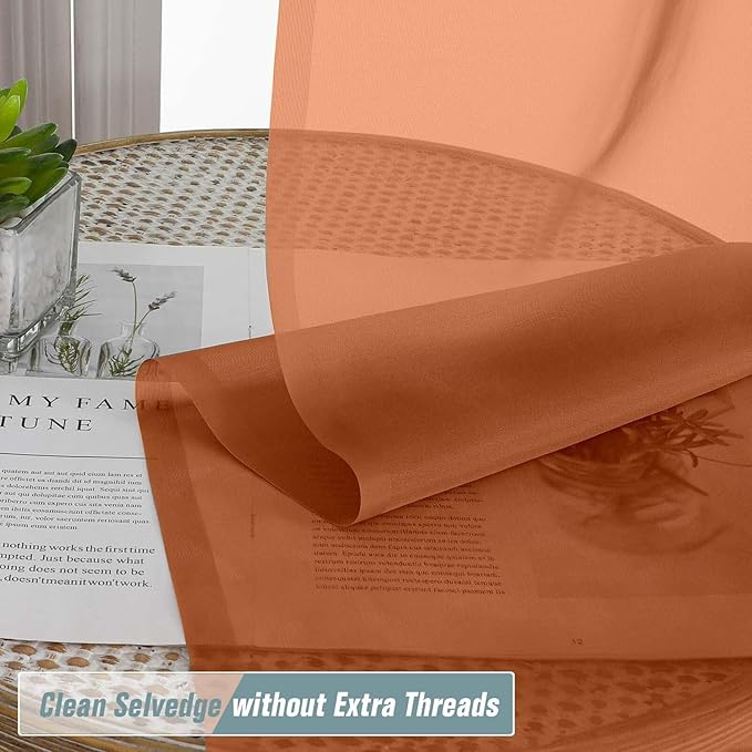 Orange Window Sheer Curtains 54 inch Length, Soft Airy Light Filtering Sheer Curtain 2 Panels Set, Dual Rod Pocket Gauze Orange Drapes for Living Room Bedroom, 2x42Wx54L Inches