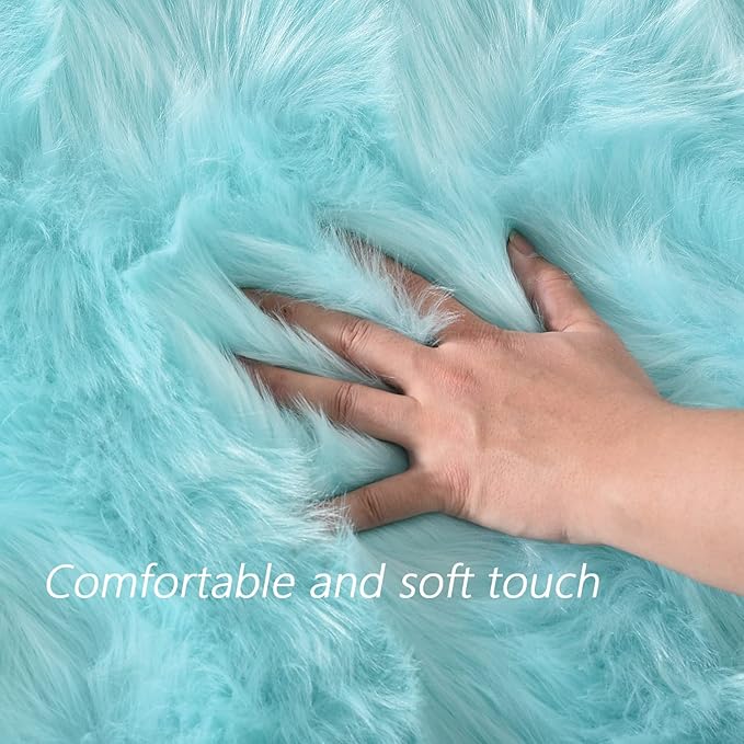 Latepis Large Faux Fur Rug Light Blue Round Rug s6.7ft Circle Fuzzy Plush Rugs for Bedroom Soft Fluffy Rug for Living Room Luxury Home Decor