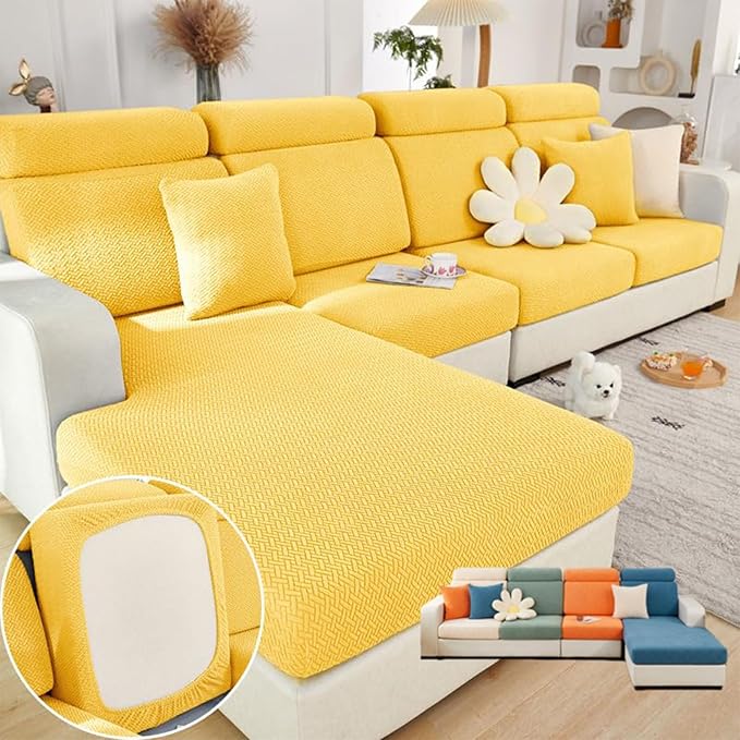 Soothing Home Sofa Covers, Sofa Hero Covers, Wear-Resistant Universal Couch Covers Washable Stretch Sectional Couch Cushion Covers (Yellow,Back Cover M)