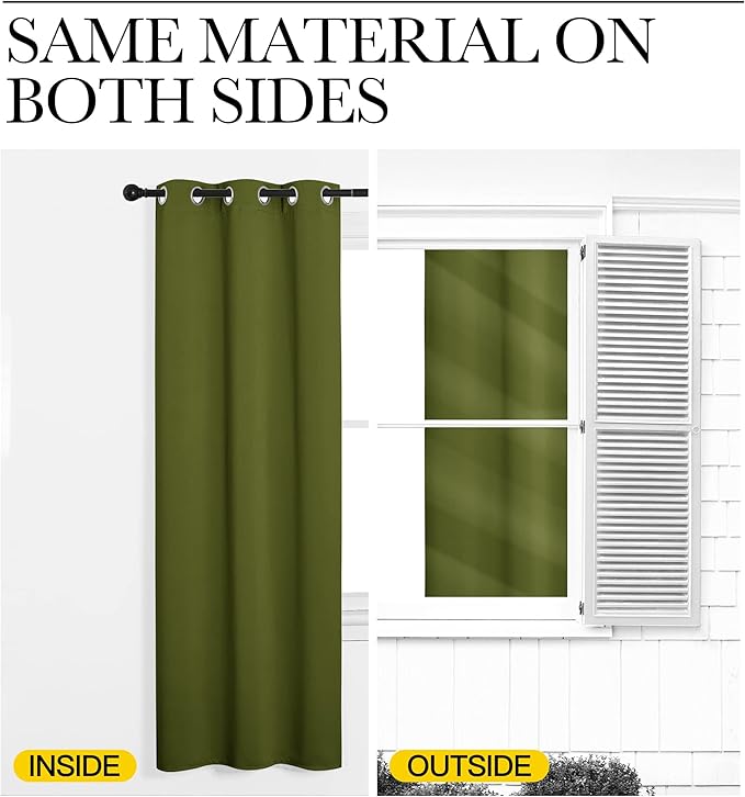NICETOWN Kitchen Curtain Panels Blackout Draperies, Thermal Insulated Solid Grommet Blackout Curtains/Drapes for Christmas Window Decoration (1 Pair, 34 by 63 inches, Olive Green)