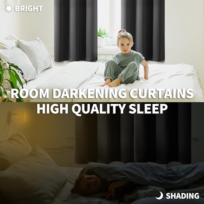 BGment Blackout Curtains - Grommet Thermal Insulated Room Darkening Bedroom and Living Room Curtain, Set of 2 Panels (52 x 63 Inch, Dark Grey)