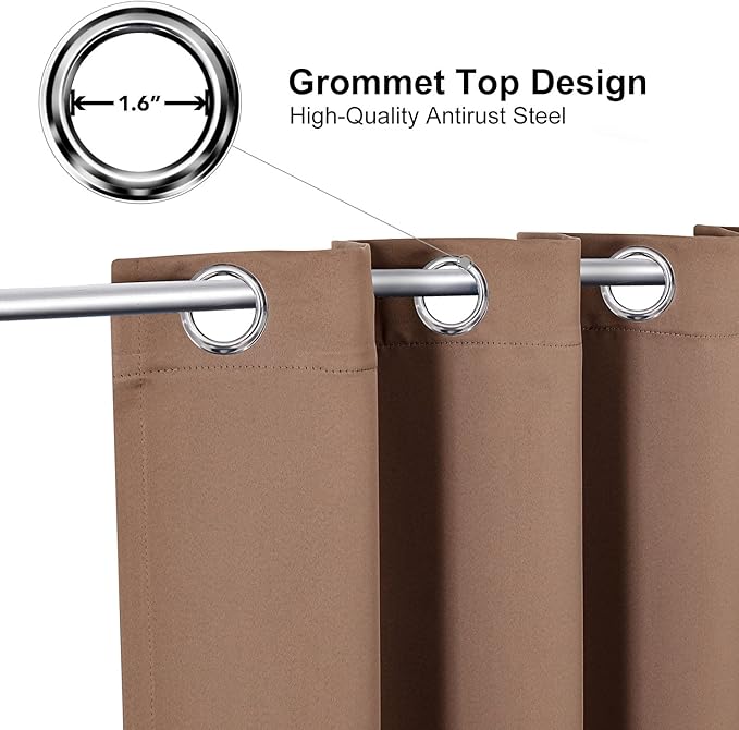 ChrisDowa Small Window Curtains for Kitchen and Bedroom - Grommet Short Thermal Insulated Room Darkening Curtains (2 Panels, Cappuccino, 52 x 36 Inch)