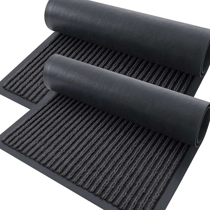 OLANLY Front Door Mat Indoor Outdoor Entrance, 2-Pack 35 x 23 Inch, Waterproof Heavy Duty Doormat, Fade Resistant, Low Profile, Easy Clean Patio Porch Welcome Floor Mats for Entry, Charcoal Grey