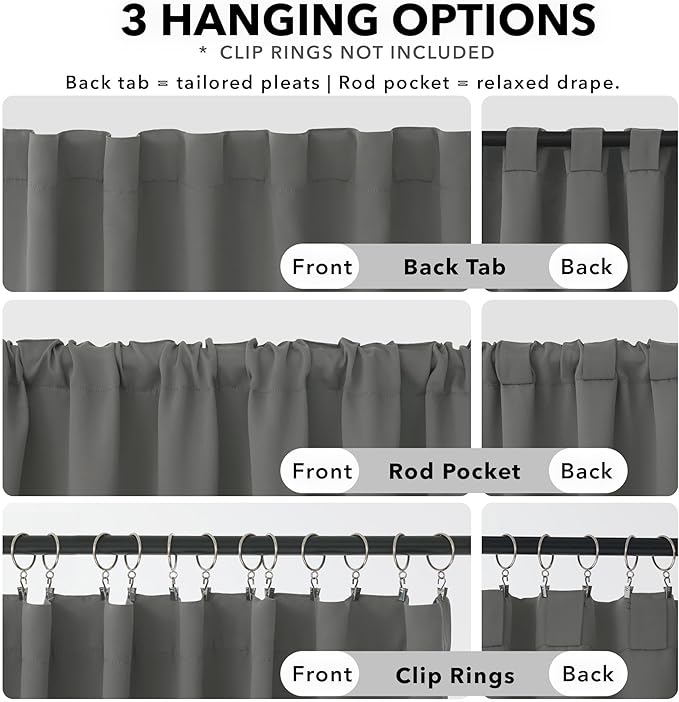 Deconovo Room Darkening Curtains Back Tab and Rod Pocket Curtains Thermal Insulated Blackout Curtains for Bedroom 52Wx72L Inch Light Grey Set of 2