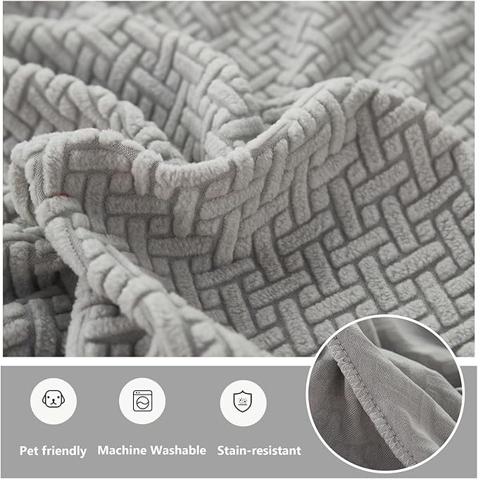 Couch Cushion Covers for Sofa Couch Covers Wear-Resistant Universal Sofa Cover Washable Stretch for Sectional Slipcovers (Texture-Light Gray,Large Single Seat Cover)