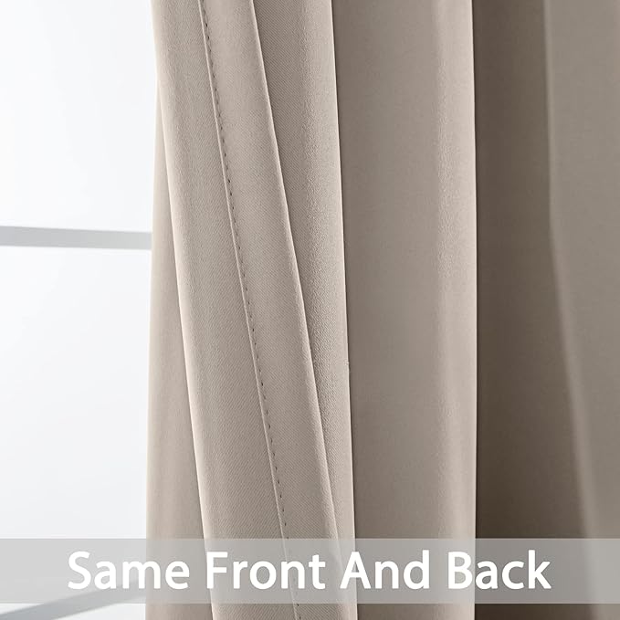Yakamok Room Darkening Blackout Curtains Thermal Insulated Grommet Curtain Panels for Bedroom, 52W x 96L, Natural, 2 Panels