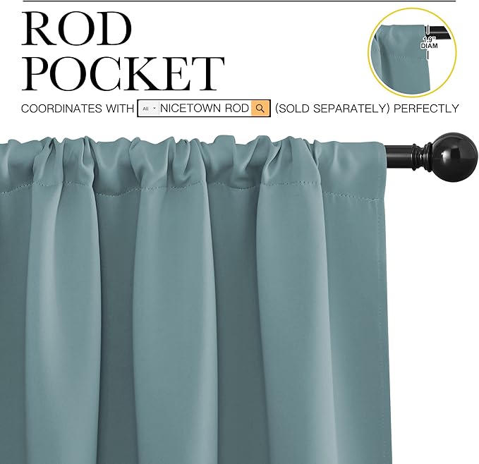 NICETOWN Greyish Blue Blackout Curtains Panels for Window, Thermal Insulated Rod Pocket Blackout Drapes/Draperies for Living Room (2 Panels, W34 x L45 inches)