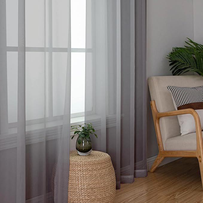 Aiyufeng Grey Sheer Curtains for Bedroom, Semi Sheer Privacy Curtains & Drapes Sunlight Filter for Hallway Window Guest Room Country House, 40 x 63 inches Long, 2 Panels
