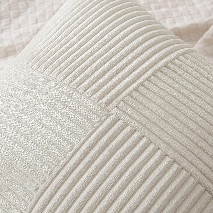 MIULEE Beige Decorative Lumbar Throw Pillow Covers 12x20 Inch for Couch Bed Sofa Pack of 2 Boho Neutral Farmhouse Throw Pillows Soft Cross Corduroy Patchwork Textured Cushion Cases