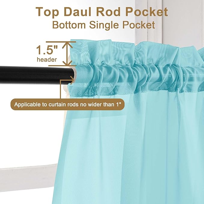Chyhomenyc Aqua Sheer Curtains 96 inches Long 2 Panels, Light Filtering Soft Airy Solid Elegant Voile Window Treatment Drapes for Bedroom Living Room, 42Wx96L, 8FT L