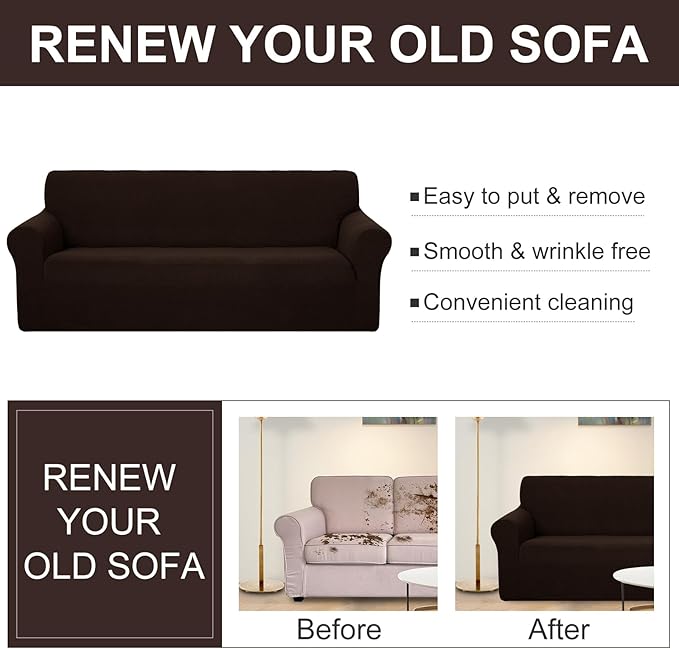 U-NICE HOME Oversized Stretch Loveseat Couch Cover Sofa Covers Washable Sofa Slipcover Furniture Protector for 2 Cushion Couch Sofa Pet Friendly, Chocolate