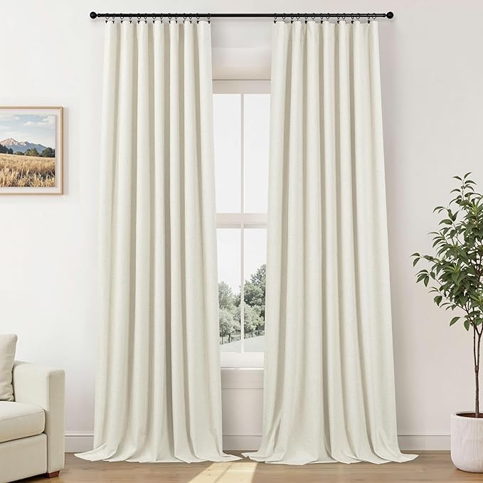 Small Blackout Curtains 54 Inch Length Linen Textured Short Black Out Curtains Room Darkening Curtain for Bedroom Thermal Insulated Cafe Drape for 52-56 Inch Bay Window Back Tab Rod Pocket Cream Ivory