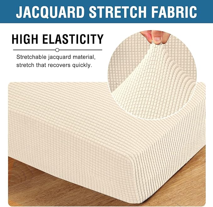H.VERSAILTEX Super Stretch Individual Seat Cushion Covers Sofa Covers Couch Covers Slipcover Sets Thick Jacquard Textured Twill Fabric (2 Piece Large Sofa Cushion Covers, Cream)