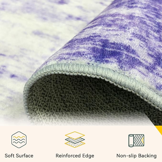 Washable Area Rugs 6'x9' Non-Slip Modern Abstract Soft for Living Room Entryway Bedroom Nursery, Print Pattern, Purple Gray Pink White