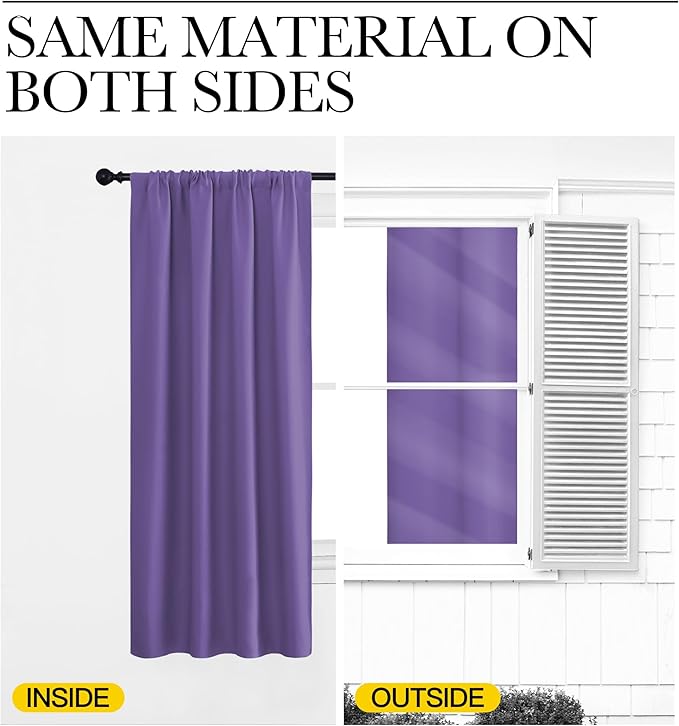 NICETOWN Living Room Curtains, Blackout Draperies, Lilac Purple, 1 Pair, 70 x 84-inch, Home Decorations Thermal Insulated Solid Rod Pocket Blackout Drapes for Cafe
