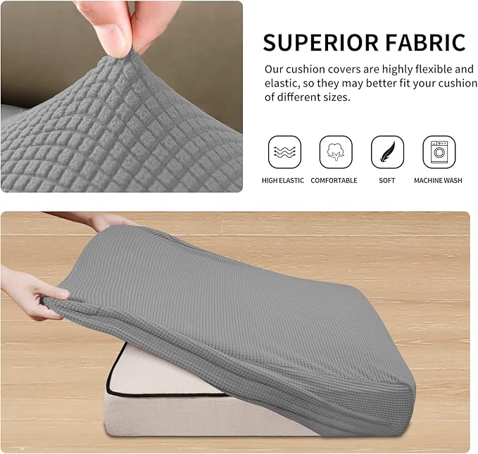 Easy-Going Stretch 3 Pieces Couch Cushion Covers for Sectional Sofa Left/Right L Shape Chaise Lounge Sofa Seat slipcover Anti-Slip Sofa Cover Soft (2 Seater + 1 Chaise, Light Gray)