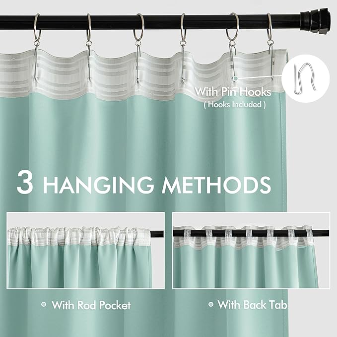 MIULEE Aqua Back Tab Blackout Curtains 90 Inches Long 2 Panels Set for Living Room Bedroom Privacy, Rod Pocket/Pinch Pleat Thermal Insulated Room Darkening Pleated Light Blocking Drapes