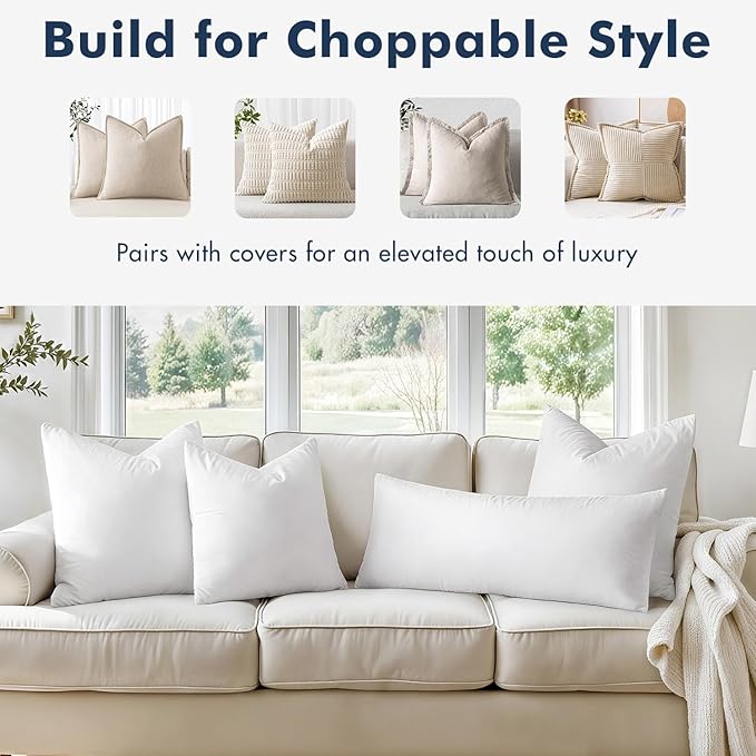 MIULEE 16x16 Pillow Inserts,Set of 2 Down Feather Throw Pillows for Couch Sofa Bed, Decorative Fluffy Throw Pillow Inserts Cotton Fabric,White