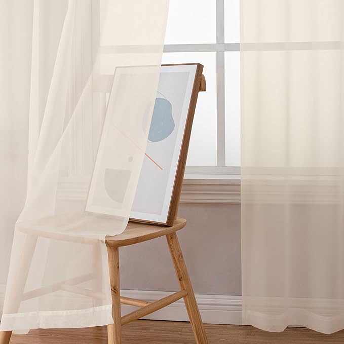 Simplebrand Cream Sheer Curtains 72 Inches Long 2 Panels for Living Room, Rod Pockets Airy Window Treatments Voile Sheer Curtains Panels Lightweight for Front Back Patio Glass Door, 42" Width