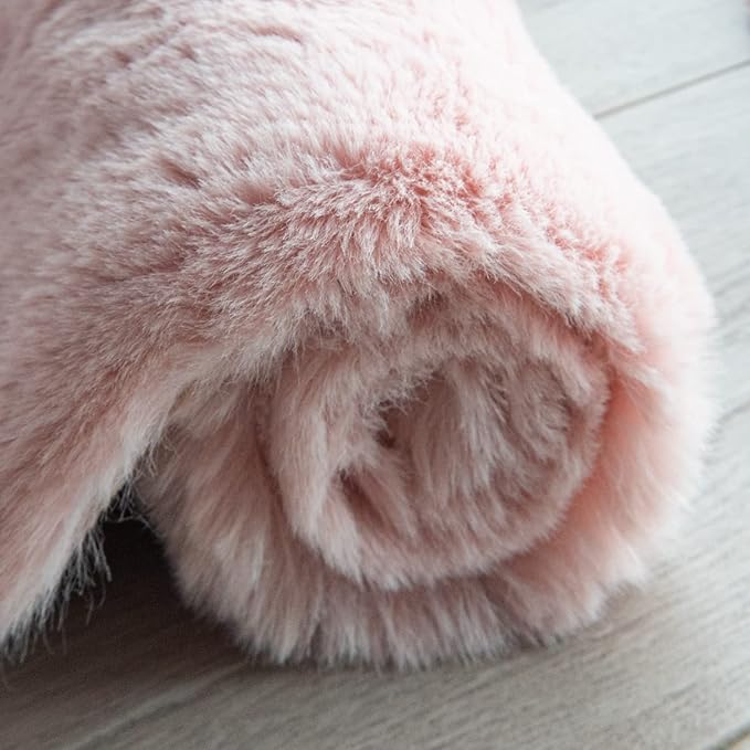 ORINOVA Fluffy Pink Washable Runner Rugs for Bedroom Fuzzy Faux Rabbit Shag Fur Rug for Living Room Furry Runner Rugs for Hallway 2x8 Nursery Rug
