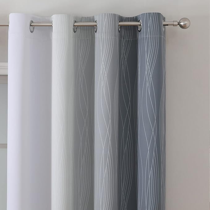 Estelar Textiler Grey and Grayish White Blackout Curtains 108 Inches Long, Thermal Insulated Drapes for Bedroom, Full Light Blocking Energy Saving Long Curtains for Living Room, 52Wx108L, 2 Panels