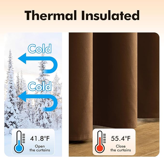 MIULEE Velvet Curtains Chocolate Elegant Grommet Thermal Insulated Soundproof Brown Room Darkening Curtains/Drapes for Classical Living Room Bedroom Decor 52 x 96 Inch Set of 2