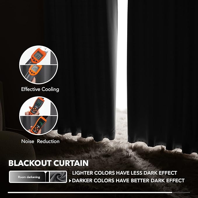 Deconovo Blackout Curtains, Thermal Insulated, W42 x L72 2 Panels, Back Tab, Machine Washable, Room-Darkening Drapes for Bedroom/Living Room Dark Grey