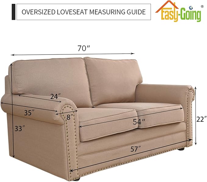 Easy-Going Stretch Oversized Loveseat Slipcover 1-Piece Sofa Cover Furniture Protector Couch Soft with Elastic Bottom for Kids Polyester Spandex Jacquard Fabric Small Checks Beige