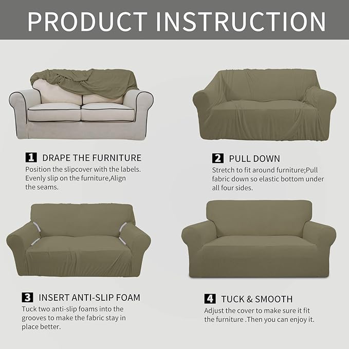 Easy-Going Stretch Sofa Slipcover 1-Piece Sofa Cover Furniture Protector Couch Soft with Elastic Bottom for Kids, Polyester Spandex Jacquard Fabric Small Checks (Sofa, Khaki)