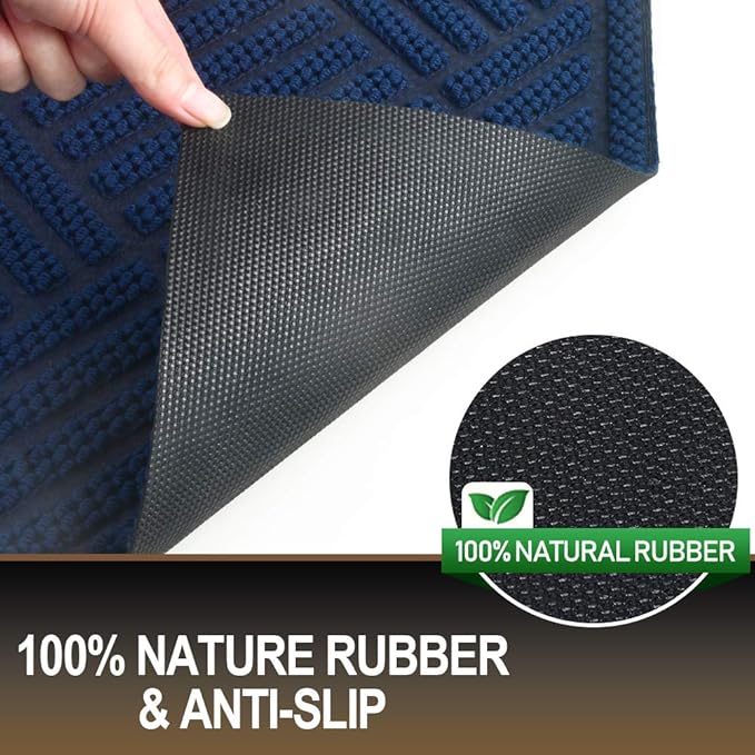 Mibao Front Door Mat, Dirt Trapper Welcome Mat for Outdoor Indoor, Non-Slip Waterproof Doormat, Durable Machine Washable Low Profile Entry Rug for Back Door Outside Patio Porch, 35.5" x 24", Blue