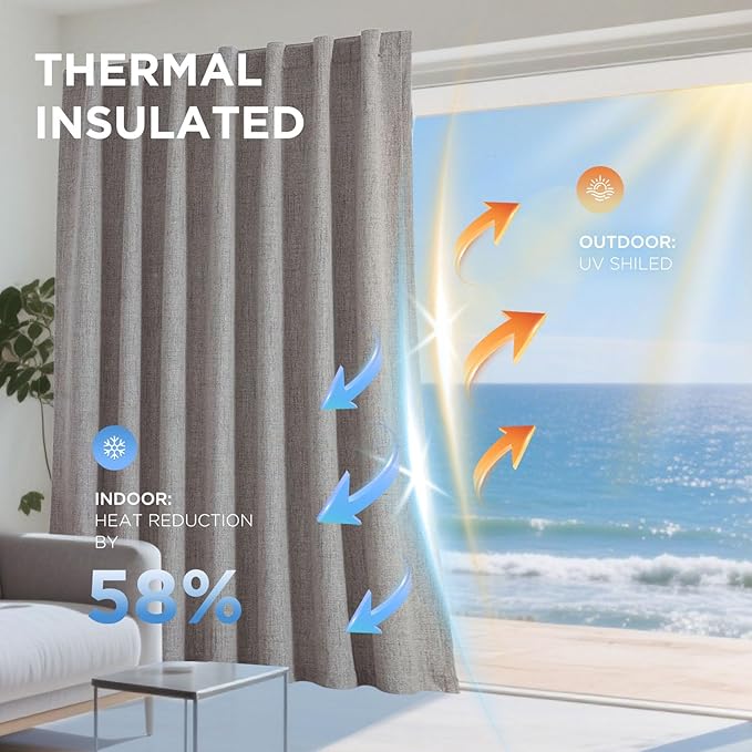 Joydeco Blackout Curtains for Bedroom - 100% Light Blocking 2 Panels Set Linen Drapes 42" W x 72" L, Thermal Insulated Room Darkening Curtains, Linen Textured for Living Room, Rod Pocket & Back Tabs