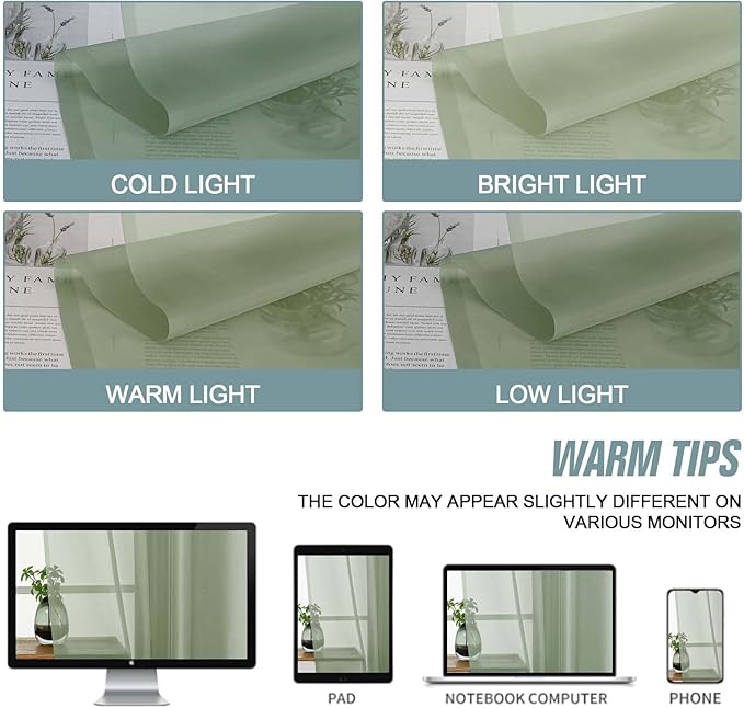 Sage Green Sheer Curtains 90 Inches Long 2 Panels, Light Filtering Solid Sheer Curtains for Bedroom Living Room, Lightweight Soft Airy Voile Sheer Drapes, Dual Rod Pocket, 2x42Wx90L Inches