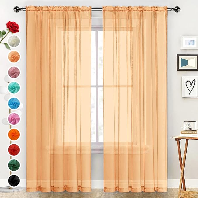 SpaceDresser Basic Rod Pocket Sheer Voile Window Curtain Panels White 1 Pair 2 Panels 42 Width 45 Inch Long for Kitchen Bedroom Children Living Room Yard(Beige,42 W x 45 L)