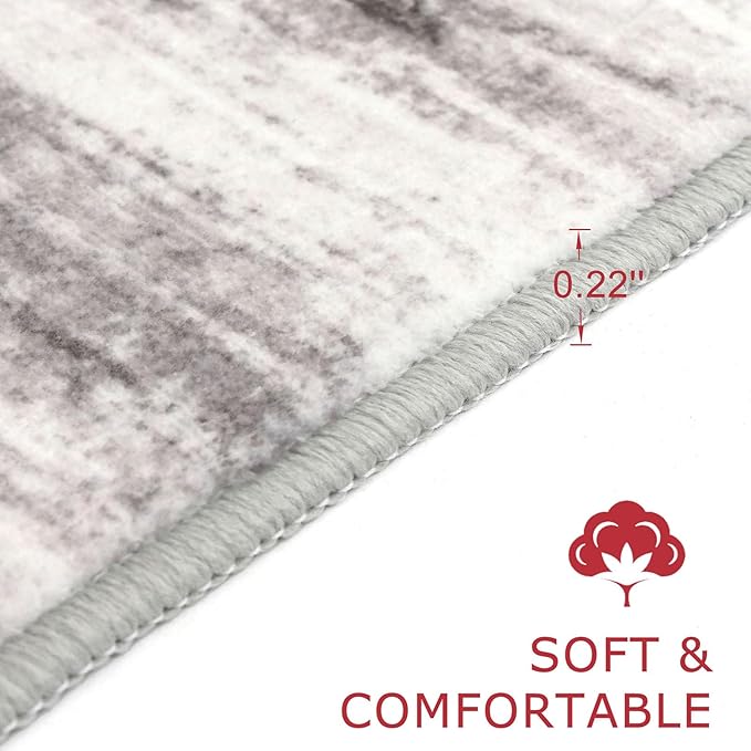 KOZYFLY Modern Abstract Washable Rug Runner 2.6x12 Hallway Rug Runner Non-Slip Soft Kitchen Runner Rugs, Grey/Light Beige/Brown Striped Carpet for Entryway Bathroom