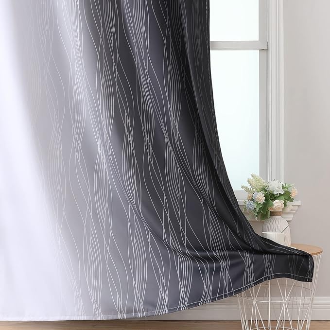 Estelar Textiler Ombre Greyish White and Black Blackout Curtains & Drapes 45 Inch Length 2 Panels for Bedroom, Thermal Insulated Full Light Blocking Grommet Blackout Drapes for Bathroom, 52Wx45L