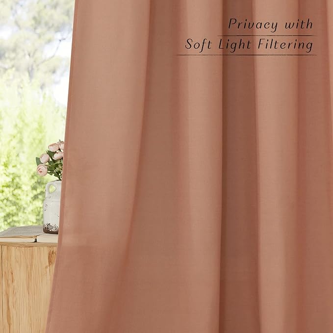 NICETOWN Linen Terracotta Window Curtains 84 inches Long, Grommet Thick Linen Blend Window Treatments Privacy Assured with Light Filtering for Bedroom/Living Room, W42 x L84