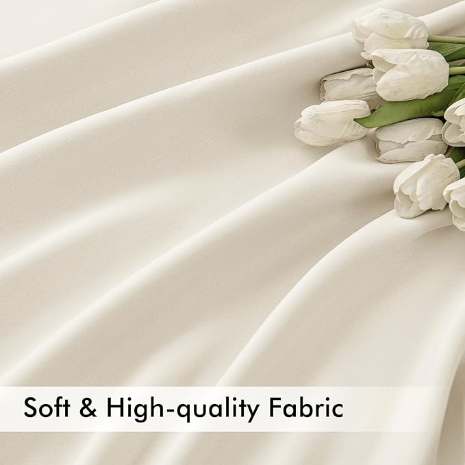 MIULEE Beige White Back Tab Blackout Curtains 72 Inches Long 2 Panels Set for Living Room Bedroom Privacy, Rod Pocket/Pinch Pleat Thermal Insulated Room Darkening Pleated Light Blocking Drapes
