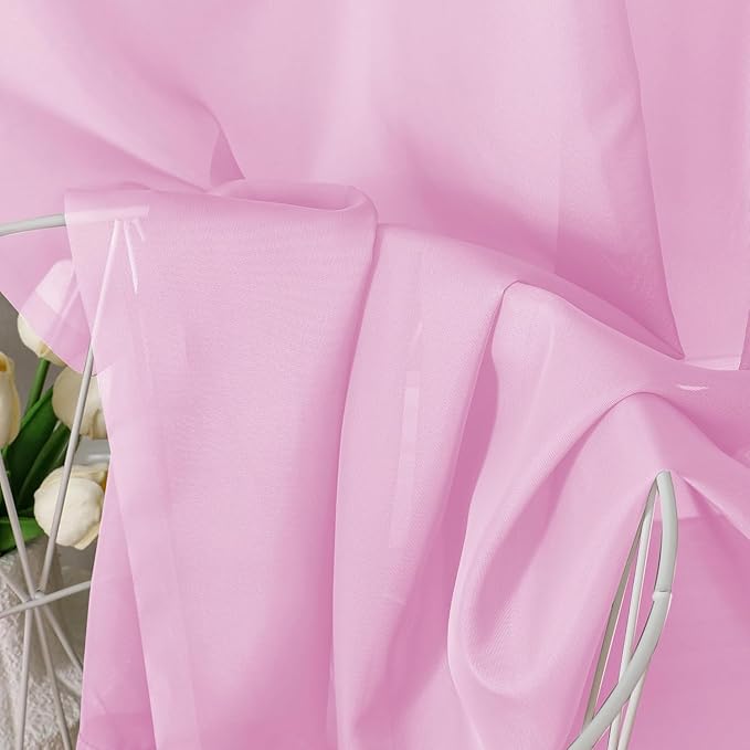 Chyhomenyc Pink Sheer Curtains 108 Inches Long - Light Filtering Voile Extra Long Panel Drapes for Floor to Ceiling Window, Elegant Soft Living Room Curtains, Each 42Wx108L Inch, 9FT, 2 Panels