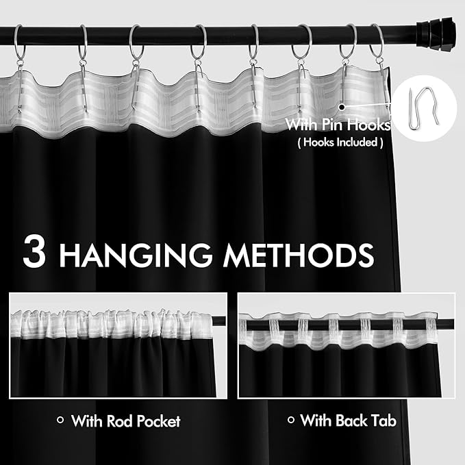 MIULEE Black Back Tab Blackout Curtains 84 Inch Length 2 Panels Set for Living Room Bedroom, Halloween Rod Pocket/Pinch Pleat Thermal Insulated Room Darkening Pleated Light Blocking Drapes, W72 x L84