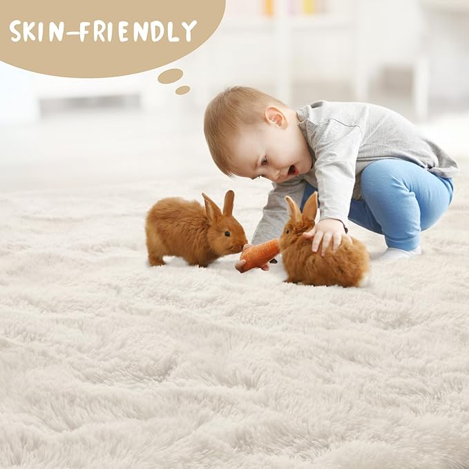LOCHAS Ultra Soft Indoor Modern Area Rugs 2' x 4', Fluffy Living Room Carpets for Children Bedroom Home Decor Nursery Rug, Cream