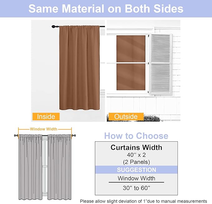 Simplebrand Ava Sun Baked Short Blackout Curtains for Bedroom 54 Inches Long 2 Panels Set, Solid Thermal Insulated, Energy Saving Window Treatment Curtains Blackout Drapes, W40 x L54 Inch, Sun Baked