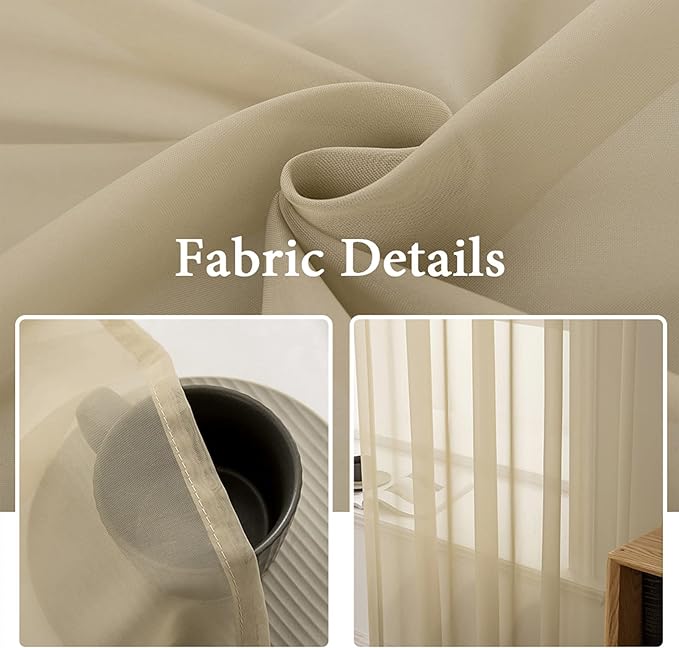 MIULEE 2 Panels Solid Color Sheer Window Curtains Elegant Window Voile Panels/Drapes/Treatment for Bedroom Living Room (54X84 Inches Beige)
