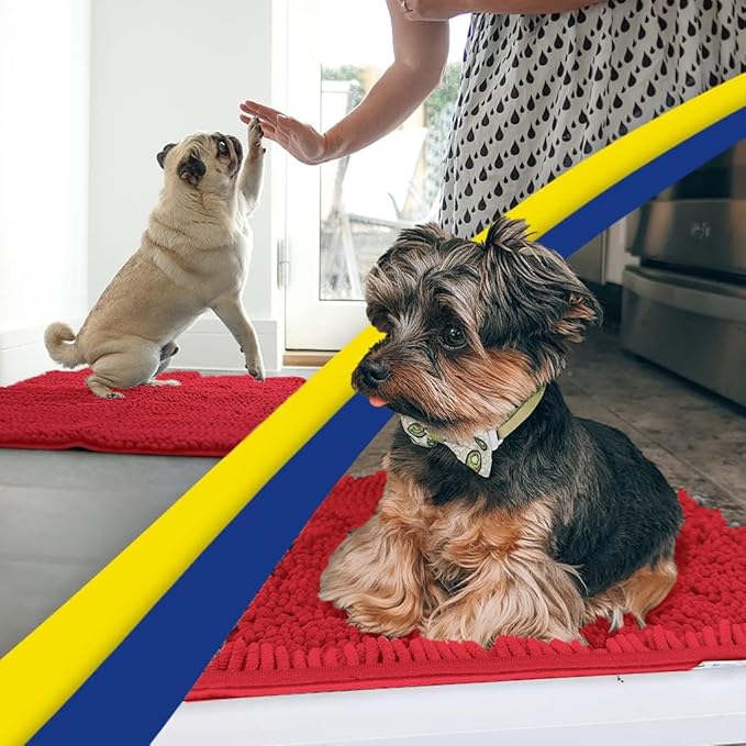 Muddy Mat® | Super Absorbent Door Mat Indoor, Microfiber Quick Dry Chenille Entryway Rug, Non-Slip Front Door Mat, Indoor Mats for Entryway, Machine Washable Pet Rug, Red 30"x19"