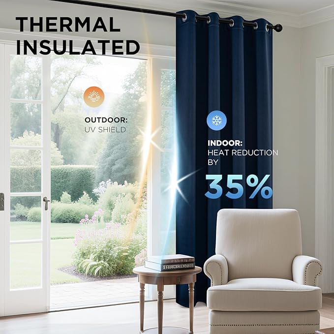 Joydeco Blackout Curtains 95 Inch Length 2 Panels Set, Thermal Insulated Long Curtains& Drapes 2 Burg, Room Darkening Grommet Drapes for Living Room Bedroom Window (W52 x L95 Inch, Navy Blue)