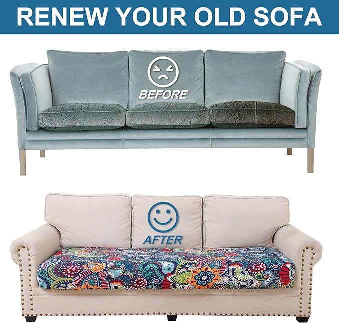 Smiry Printed Couch Cushion Covers, Stretch Soft Couch Covers for Sofa, Washable Non-Slip Sofa Slipcover Furniture Protector for Indoor and Outdoor (Large, Blue Green)